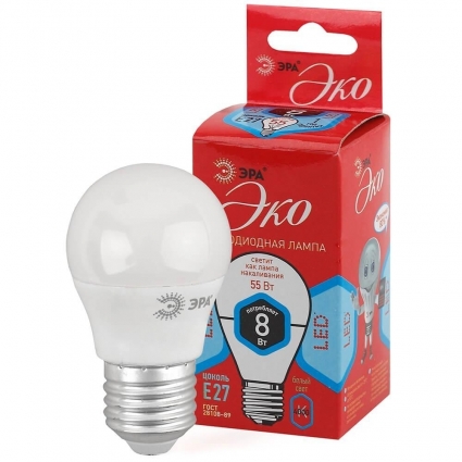 Лампа светодиодная ЭРА E27 8W 4000K матовая LED P45-8W-840-E27 R Б0049645 цвет белый