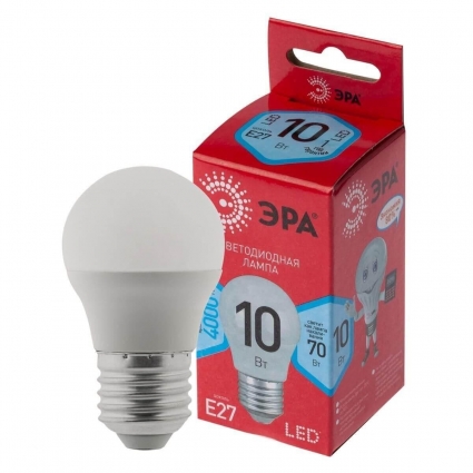 Лампа светодиодная ЭРА E27 10W 4000K матовая LED P45-10W-840-E27 R Б0050234 цвет белый, мощность 6 Вт