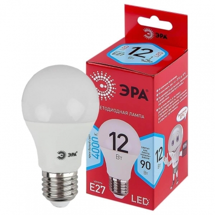Лампа светодиодная ЭРА E27 12W 4000K матовая LED A60-12W-840-E27 R Б0049636 цвет белый