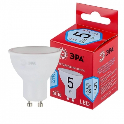 Лампа светодиодная ЭРА GU10 5W 4000K матовая LED MR16-5W-840-GU10 R Б0050689 цвет белый