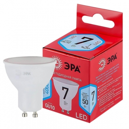Лампа светодиодная ЭРА GU10 7W 4000K матовая LED MR16-7W-840-GU10 R Б0049640 цвет белый