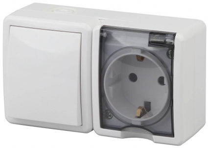 Блок розетка-выключатель ЭРА Эксперт IP54 16A 250V 11-7401-01 Б0020733 в современном стиле, цвет белый