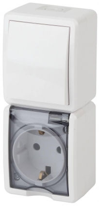 Блок розетка-выключатель ЭРА Эксперт IP54 16A 250V 11-7407-01 Б0036004 в современном стиле, цвет белый