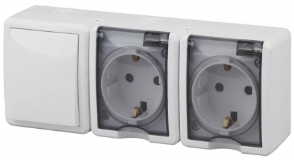 Блок розетки-выключатель ЭРА Эксперт IP54 16A 250V 11-7403-01 Б0027673 в современном стиле, цвет белый