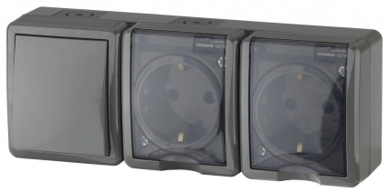 Блок розетки-выключатель ЭРА Эксперт IP54 16A 250V 11-7403-03 Б0027674 в стиле Хай-тек, цвет серый