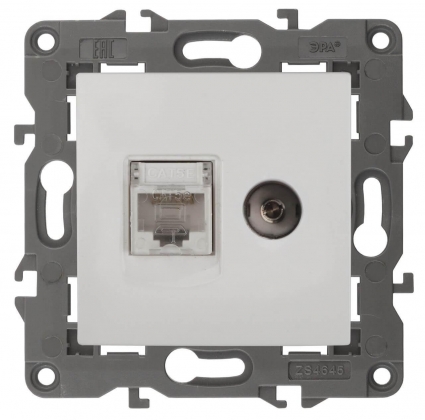 Розетка комбинированная RJ45+TV ЭРА Elegance 14-3110-01 Б0034314 в современном стиле, цвет белый