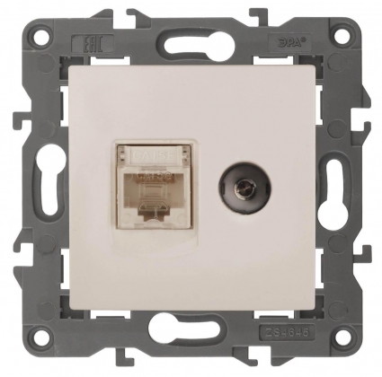 Розетка комбинированная RJ45+TV ЭРА Elegance 14-3110-02 Б0034315 в современном стиле, цвет белый