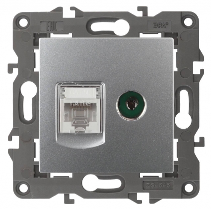 Розетка комбинированная RJ45+TV ЭРА Elegance 14-3110-03 Б0034316 в стиле Хай-тек, цвет серый