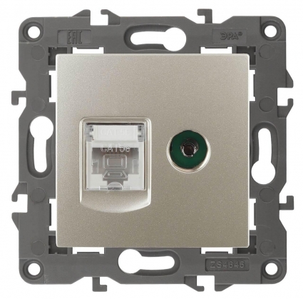 Розетка комбинированная RJ45+TV ЭРА Elegance 14-3110-04 Б0034317 в стиле модерн, цвет желтый