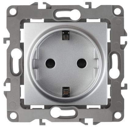 Розетка ЭРА 12 2P E Schuko со шторками 16A 250V 12-2102-03 Б0014689 в стиле Хай-тек, цвет серый