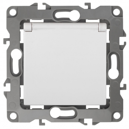 Розетка ЭРА 12 2P E Schuko со шторками с крышкой 16A 250V 12-2003-01 Б0038806, в современном стиле, цвет белый