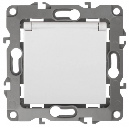 Розетка ЭРА 12 2P E Schuko со шторками с крышкой 16A 250V 12-2103-01 Б0014693, в современном стиле, цвет белый