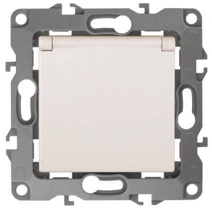 Розетка ЭРА 12 2P E Schuko со шторками с крышкой 16A 250V 12-2103-02 Б0014694, в современном стиле, цвет белый