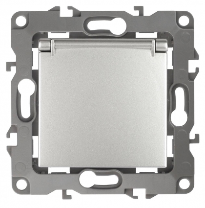 Розетка ЭРА 12 2P E Schuko со шторками с крышкой 16A 250V 12-2103-03 Б0014695, в стиле Хай-тек, цвет серый