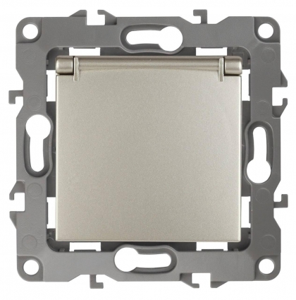 Розетка ЭРА 12 2P E Schuko со шторками с крышкой 16A 250V 12-2103-04 Б0014696, в стиле модерн, цвет желтый