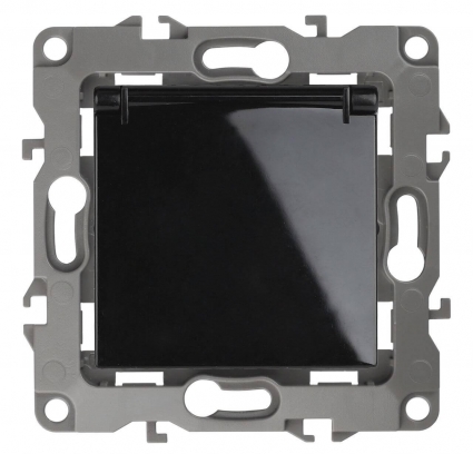 Розетка ЭРА 12 2P E Schuko со шторками с крышкой 16A 250V 12-2103-06 Б0014698, в современном стиле, цвет черный