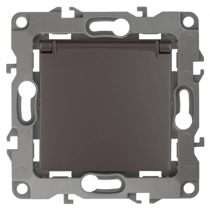 Розетка ЭРА 12 2P E Schuko со шторками с крышкой 16A 250V 12-2103-13 Б0019328, в стиле модерн, цвет бронза