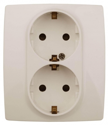 Розетка ЭРА 12 2x2P E Schuko со шторками 16A 250V 12-2104-02 Б0014700 в современном стиле, цвет белый
