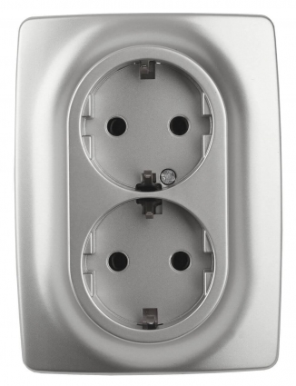 Розетка ЭРА 12 2x2P E Schuko со шторками 16A 250V 12-2108-03 Б0036444 в стиле Хай-тек, цвет серый