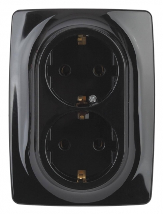 Розетка ЭРА 12 2x2P E Schuko со шторками 16A 250V 12-2108-06 Б0036447 в современном стиле, цвет черный