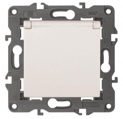 Розетка ЭРА Elegance 2P E Schuko со шторками с крышкой 16A 250V 14-2103-02 Б0034279, в современном стиле, цвет белый