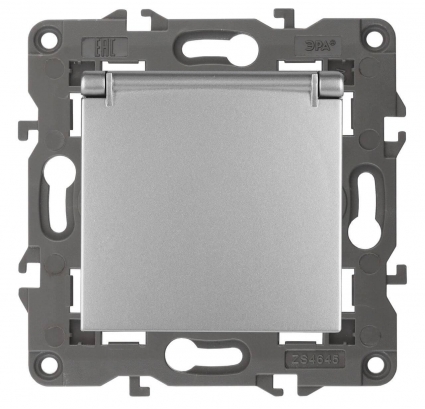 Розетка ЭРА Elegance 2P E Schuko со шторками с крышкой 16A 250V 14-2103-03 Б0034280, в стиле Хай-тек, цвет серый