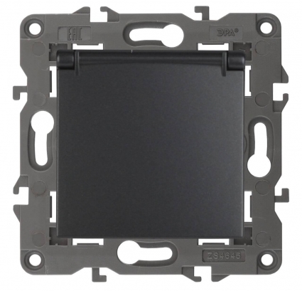 Розетка ЭРА Elegance 2P E Schuko со шторками с крышкой 16A 250V 14-2103-05 Б0034282, в стиле Хай-тек, цвет серый