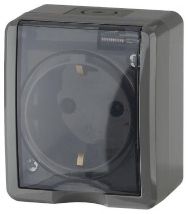 Розетка ЭРА Эксперт 2P E IP54 со шторками 16A 250V 11-2402-03 Б0020715 в стиле Хай-тек, цвет серый