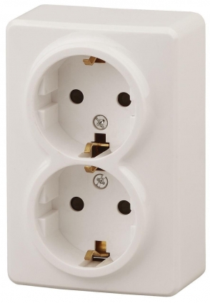 Розетка ЭРА Эксперт 2х2P E Schuko со шторками 16A 250V 11-2206-02 Б0020695 в современном стиле, цвет белый