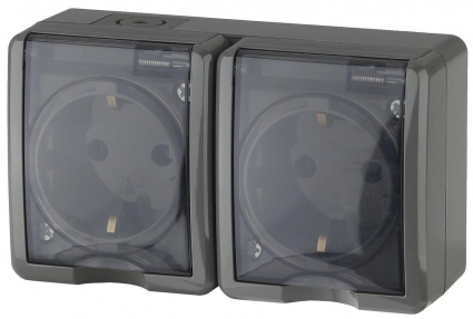 Розетка ЭРА Эксперт 2х2P+E IP54 16A 250V 11-2403-03 Б0020717 в стиле Хай-тек, цвет серый
