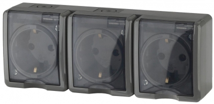 Розетка ЭРА Эксперт 3х2P+E IP54 16A 250V 11-2405-03 Б0020721 в стиле Хай-тек, цвет серый