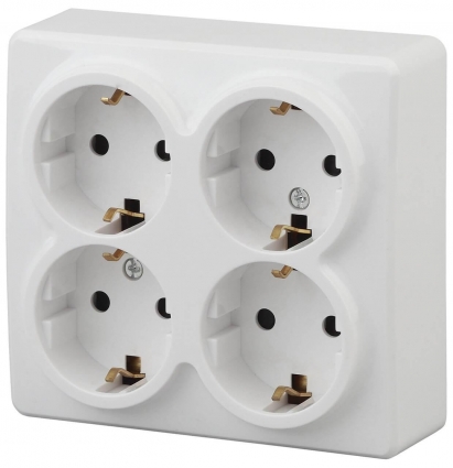 Розетка ЭРА Эксперт 4х2P E со шторками Schuko 16A 250V 11-2211-01 Б0020709 в современном стиле, цвет белый