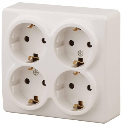 Розетка ЭРА Эксперт 4х2P E со шторками Schuko 16A 250V 11-2211-02 Б0020710 в современном стиле, цвет белый