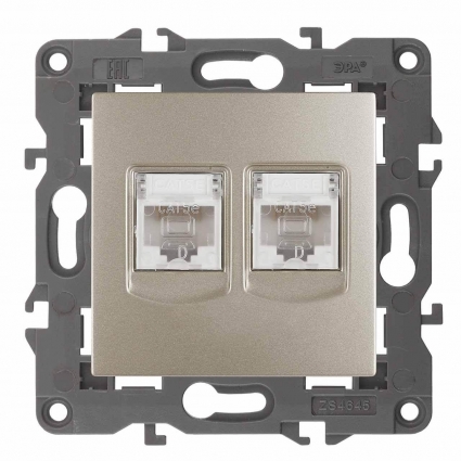 Розетка информационная 2XRJ45 ЭРА Elegance 14-3108-04 Б0034311 в современном стиле, цвет желтый