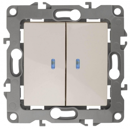 Выключатель двухклавишный с подсветкой ЭРА 12 10AX 250V 12-1105-02 Б0014658, в современном стиле, цвет белый