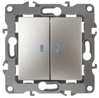 Выключатель двухклавишный с подсветкой ЭРА 12 10AX 250V 12-1105-04 Б0014660, в стиле модерн, цвет желтый