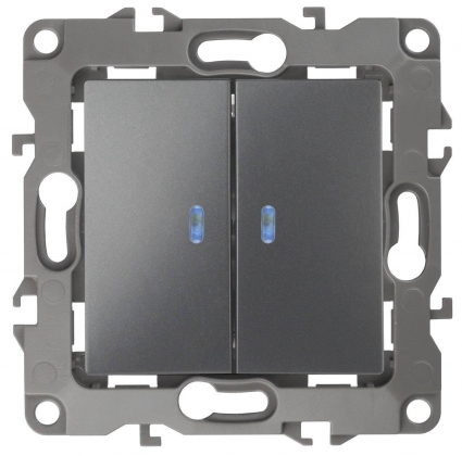 Выключатель двухклавишный с подсветкой ЭРА 12 10AX 250V 12-1105-12 Б0019291, в стиле Хай-тек, цвет серый