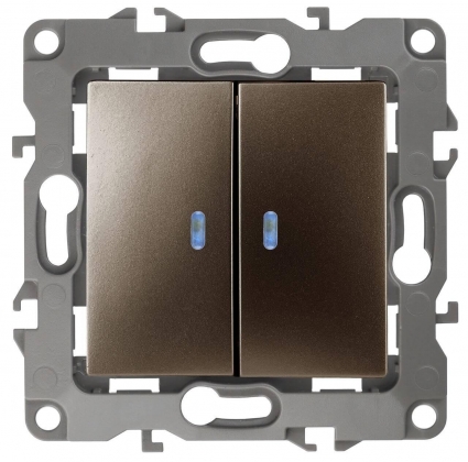 Выключатель двухклавишный с подсветкой ЭРА 12 10AX 250V 12-1105-13 Б0019292, в стиле модерн, цвет бронза