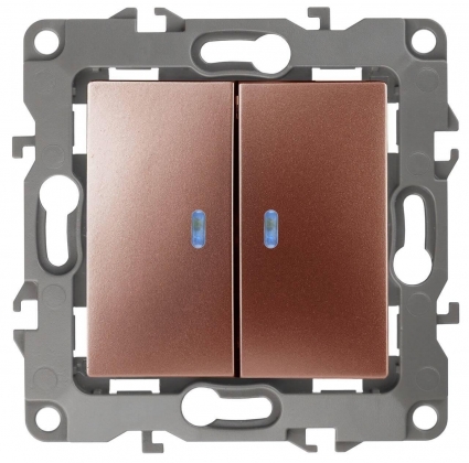 Выключатель двухклавишный с подсветкой ЭРА 12 10AX 250V 12-1105-14 Б0019293, в стиле модерн, цвет медь