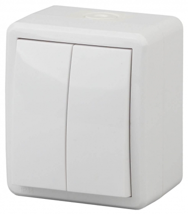 Выключатель двухклавишный с подсветкой ЭРА Эксперт 10AX 250V IP54 11-1405-01 Б0020677, в современном стиле, цвет белый