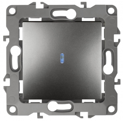 Выключатель одноклавишный с подсветкой ЭРА 12 10AX 250V 12-1102-12 Б0019280, в стиле Хай-тек, цвет серый
