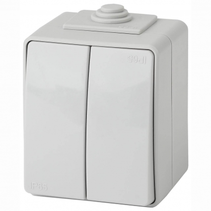 Переключатель двухклавишный ЭРА Эксперт 10AX 250V IP65 11-1606-03 Б0035979 в современном стиле, цвет серый