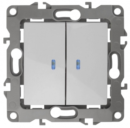 Выключатель двухклавишный с подсветкой ЭРА 12 10AX 250V 12-1105-01 Б0014657, в современном стиле, цвет белый