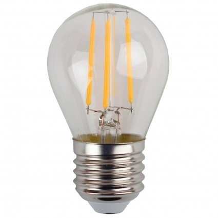 Лампа светодиодная филаментная ЭРА E27 9W 4000K прозрачная F-LED P45-9w-840-E27 Б0047029 цвет прозрачный