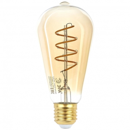 Лампа светодиодная филаментная ЭРА E27 7W 2400K прозрачная F-LED ST64-7W-824-E27 spiral gold Б0047665 цвет прозрачный
