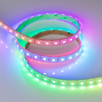 Светодиодная влагозащищенная лента Arlight Бегущий огонь 12W/m 60Led/m 5060SMD разноцветный 5M SPI-P-B60-12mm 5V RGB-PX1-BPT 041167 цвет белый