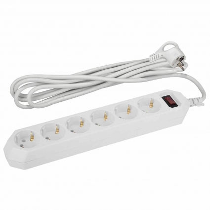 Сетевой фильтр ЭРА USF-6es-5m-W-Box Б0037264 цвет белый, мощность 2200 Вт