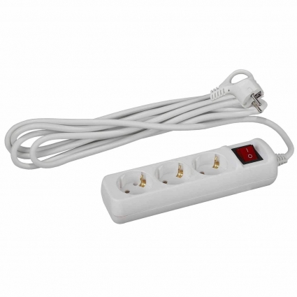 Удлинитель ЭРА U-3es-3m-3x1 Б0028378 цвет белый, мощность 3500 Вт