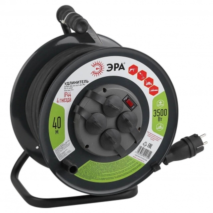 Удлинитель силовой ЭРА RMx-4es-3x2.5-40m-IP44(kg) Б0043059 цвет черный