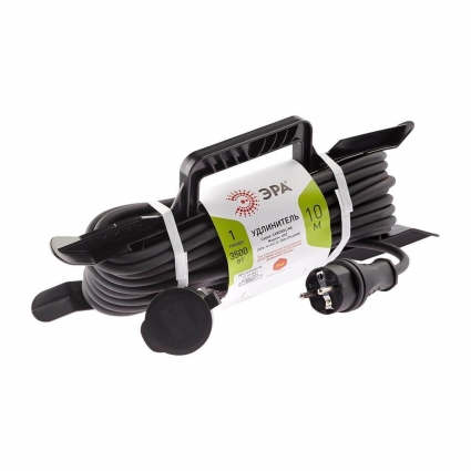 Удлинитель силовой ЭРА 1гн 10м с/з UFx-1e-3x1,5-10m-IP44(kg) Б0050867, цвет черный, мощность 3500 Вт